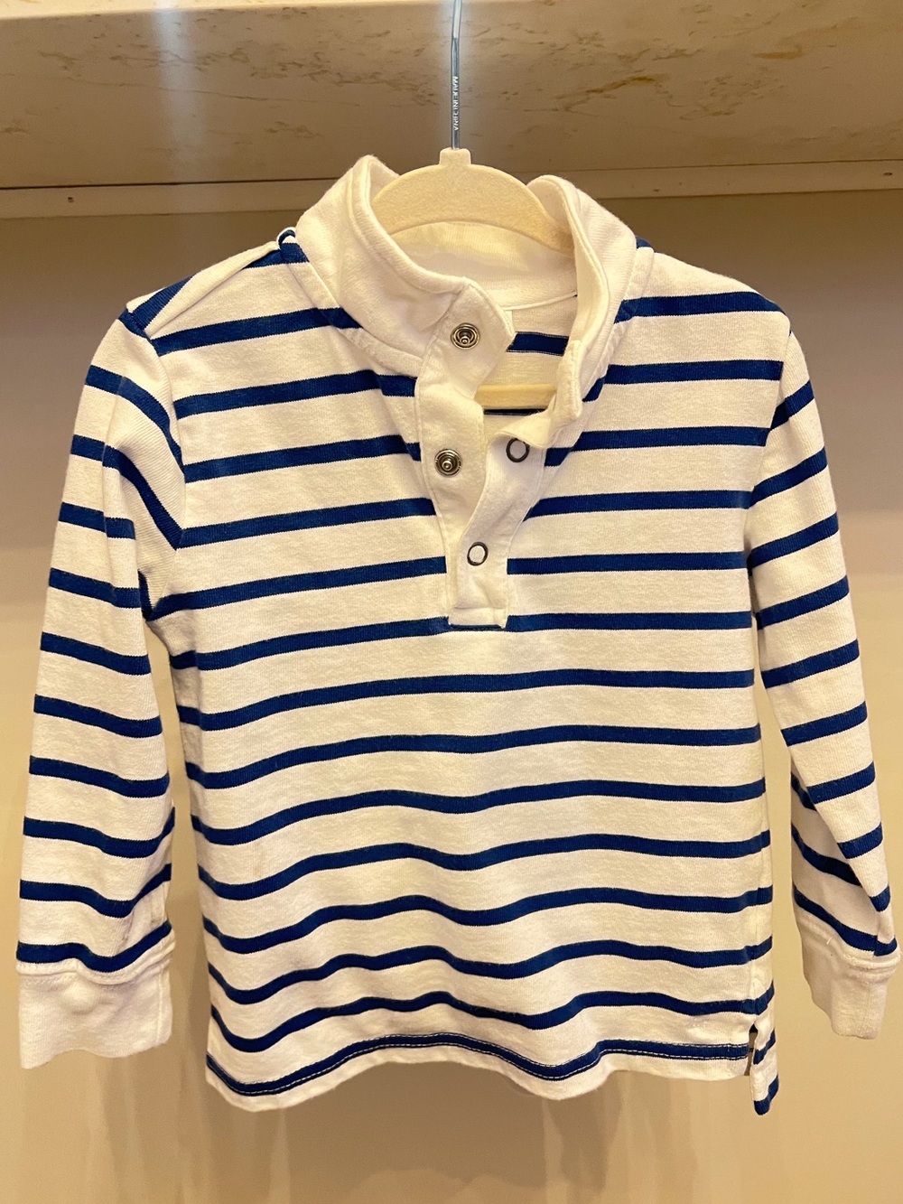 Janie & Jack Long Sleeve Striped Henley Top - White & Royal Blue Toddler 3T